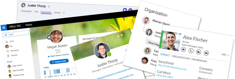 Collage of where profile photos are in Office 365